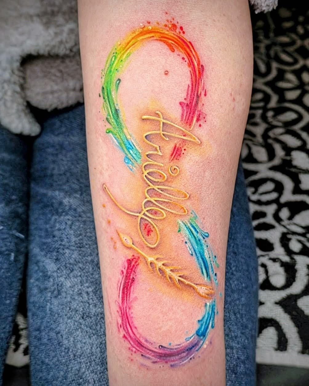 Rainbow watercolour infinity symbol with Arielle name in gold