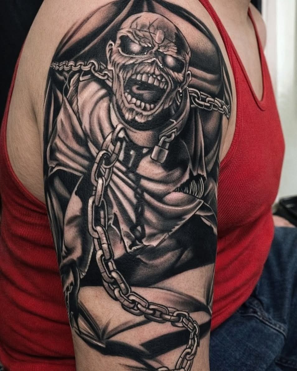 Iron Maiden Eddie skull realism tattoo