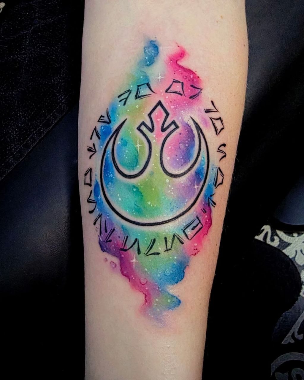 Star Wars Rebel Alliance watercolour with Aurebesh text