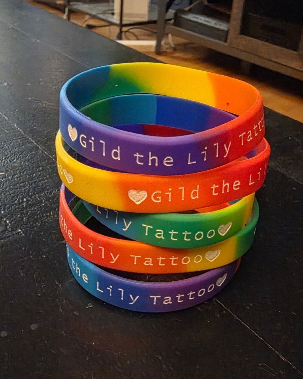 Gild the Lily Tattoo rainbow silicone wristbands